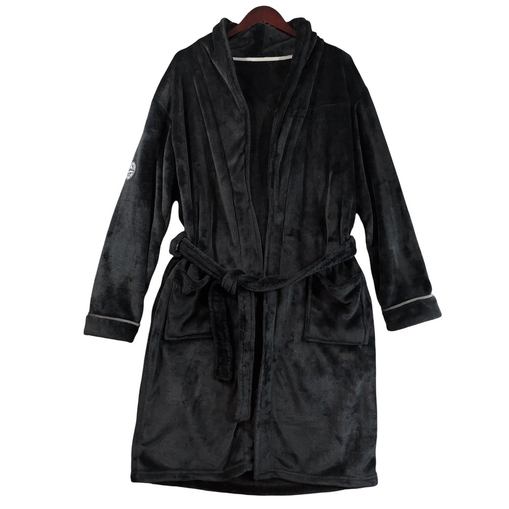 Tommy Bahama Robe Mens L/XL Black Plush Fleece Shawl Collar Belted Loungewear